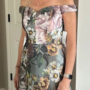 Kay Unger Garland Floral off-shoulder mikado evening gown MOTB